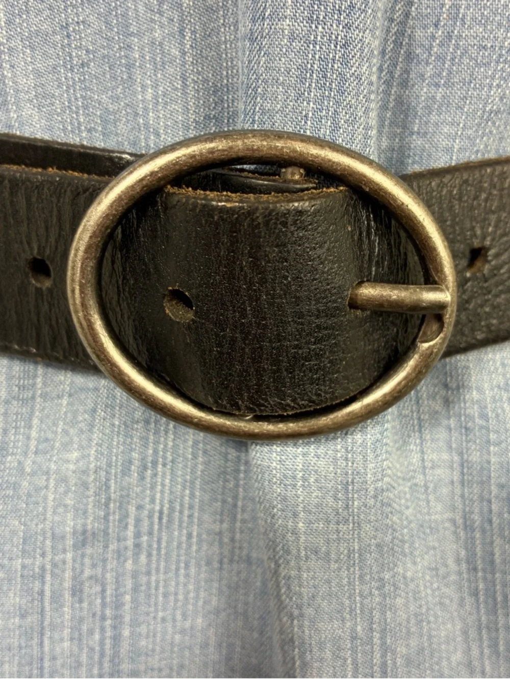 American Eagle Outfitters Black Leather Belt with Oval Gunmetal Buckle